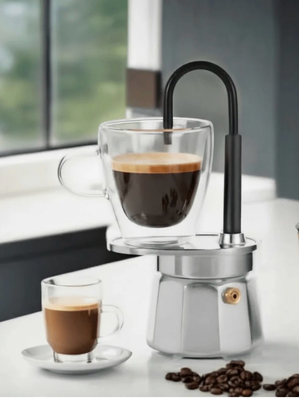 Cocina Criolla 1 Cup Coffee Maker w/ 3 Oz Double Wall Glass Mug New in Box